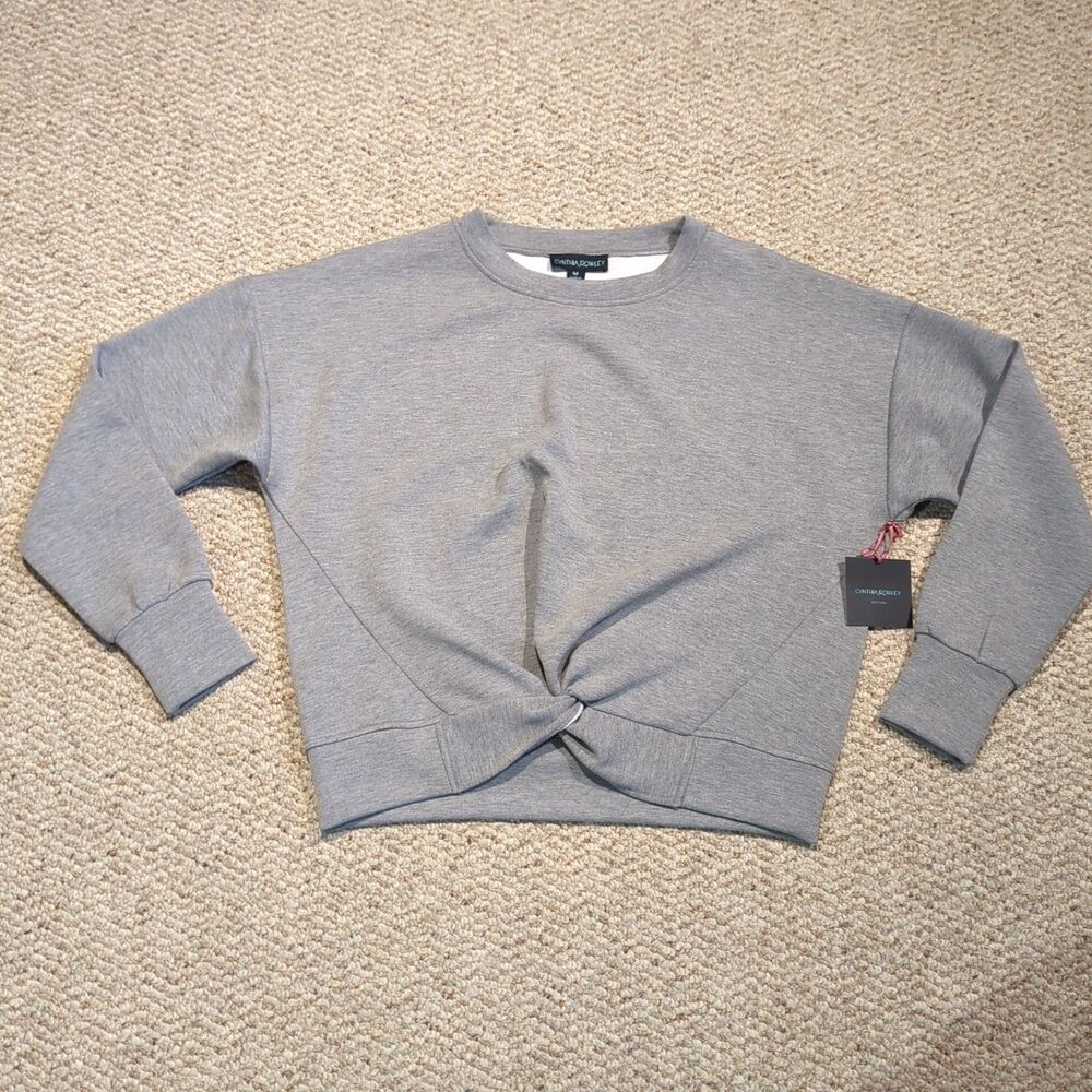Cynthia Rowley Twist Front Sweatshirt Womens Medium Gray Cropped Crewneck